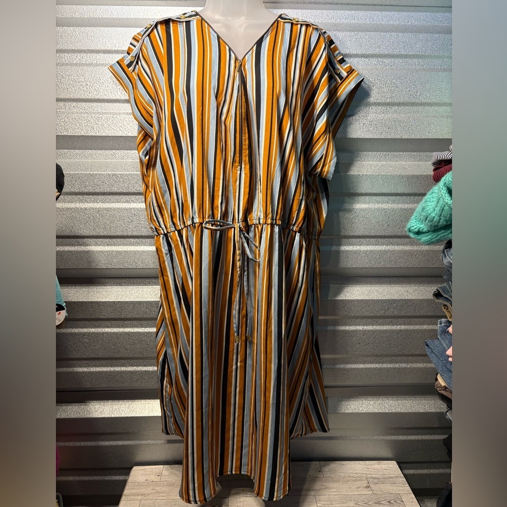 Speed Control High Low Striped Dress - Yellow, Blue, White